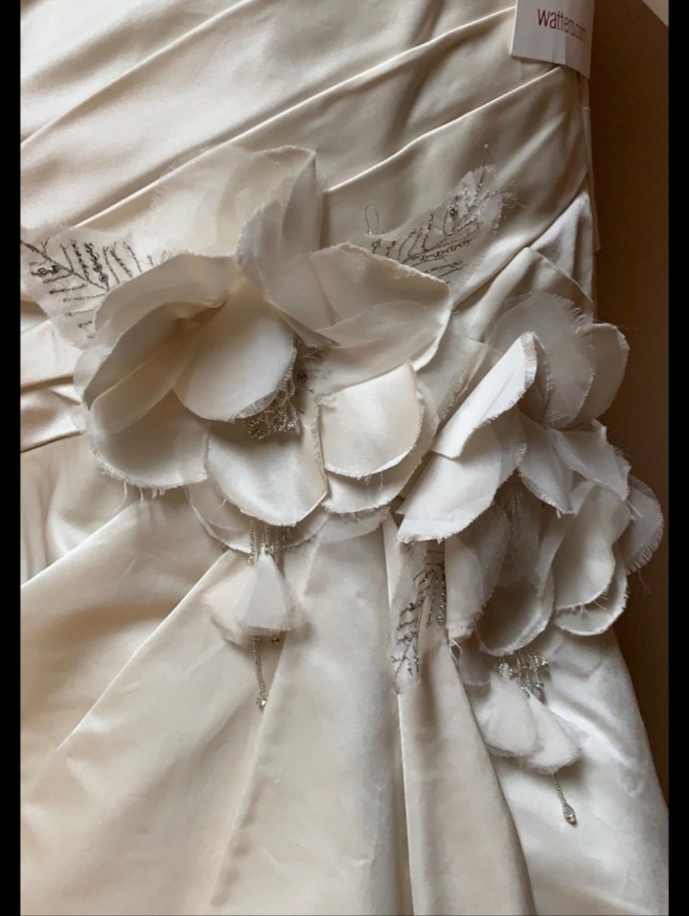 Watters Egg Shell Floral-Applique V-Neck Wedding Dress - Picture 5 of 12